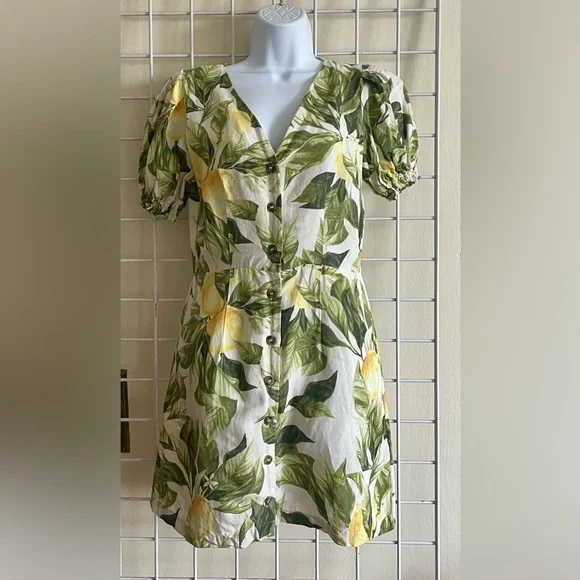 H&M | Dresses | Hm Linen Lemon Print Adress | Poshmark